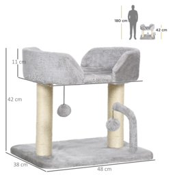 PawHut Indoor Cat Tree: Compact Activity Centre with Sisal Scratching Post & Toy Balls, Light Grey, 42cm - Aosom UK - thumbnail 3