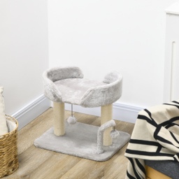 PawHut Indoor Cat Tree: Compact Activity Centre with Sisal Scratching Post & Toy Balls, Light Grey, 42cm - Aosom UK - thumbnail 9