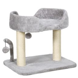 PawHut Indoor Cat Tree: Compact Activity Centre with Sisal Scratching Post & Toy Balls, Light Grey, 42cm - Aosom UK - thumbnail 1