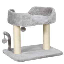 PawHut Indoor Cat Tree: Compact Activity Centre with Sisal Scratching Post & Toy Balls, Light Grey, 42cm - Aosom UK