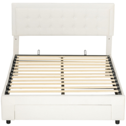 HOMCOM Double Ottoman Bed Frame, with Front Drawer - Cream