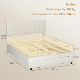 HOMCOM Double Ottoman Bed Frame, with Front Drawer - Cream - thumbnail 3