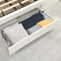 HOMCOM Double Ottoman Bed Frame, with Front Drawer - Cream - thumbnail 9