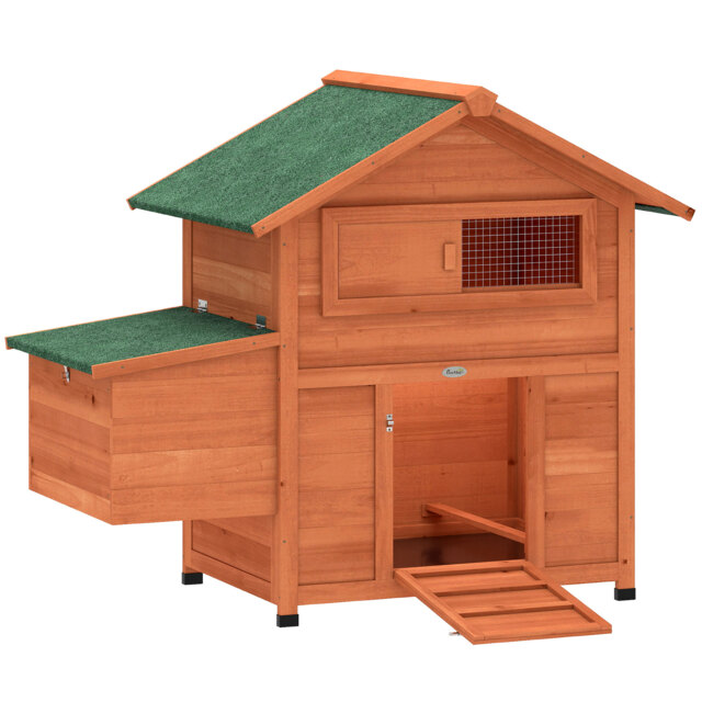 PawHut Chicken Coop, Wooden Hen House with Nesting Box, Pull-Out Tray, Sliding Window, Waterproof Roof, Perches and Ramp - image 1
