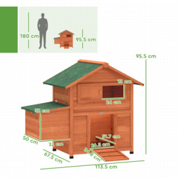 PawHut Chicken Coop, Wooden Hen House with Nesting Box, Pull-Out Tray, Sliding Window, Waterproof Roof, Perches and Ramp - thumbnail 3