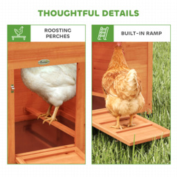 PawHut Chicken Coop, Wooden Hen House with Nesting Box, Pull-Out Tray, Sliding Window, Waterproof Roof, Perches and Ramp - thumbnail 9