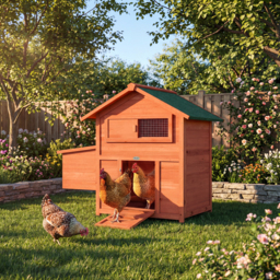 PawHut Chicken Coop, Wooden Hen House with Nesting Box, Pull-Out Tray, Sliding Window, Waterproof Roof, Perches and Ramp - thumbnail 2