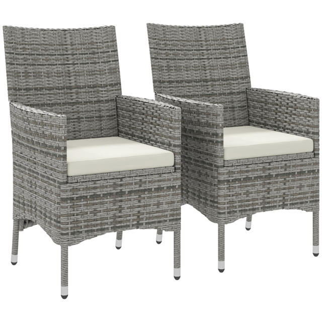 Outsunny 2 Pieces Rattan Garden Chairs Dining Chair Set with Cushion, Mixed Grey - image 1