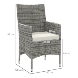 Outsunny 2 Pieces Rattan Garden Chairs Dining Chair Set with Cushion, Mixed Grey - thumbnail 3
