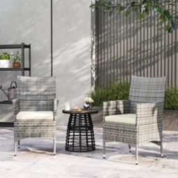 Outsunny 2 Pieces Rattan Garden Chairs Dining Chair Set with Cushion, Mixed Grey - thumbnail 7