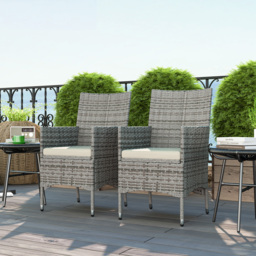 Outsunny 2 Pieces Rattan Garden Chairs Dining Chair Set with Cushion, Mixed Grey - thumbnail 8