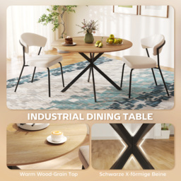 HOMCOM Dining Table for 4, 120 cm Industrial Kitchen Table with Wood Effect Tabletop and Steel Legs, Oak - thumbnail 4