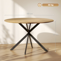 HOMCOM Dining Table for 4, 120 cm Industrial Kitchen Table with Wood Effect Tabletop and Steel Legs, Oak - thumbnail 3