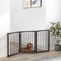 PawHut Folding 3 Panel Pet Gate Wooden Foldable Dog Fence Indoor Free Standing Safety Gate Portable Separation Pet Barrier Guard - Aosom UK - thumbnail 2