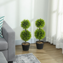 HOMCOM Set of 2 Decorative Artificial Plants, 60cm Faux Topiary Cypress Ball Trees with Plastic Pot and Pebbles, Fake Plants for Home Office Decor, Green - thumbnail 8