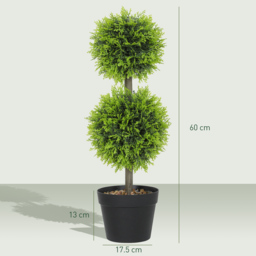 HOMCOM Set of 2 Decorative Artificial Plants, 60cm Faux Topiary Cypress Ball Trees with Plastic Pot and Pebbles, Fake Plants for Home Office Decor, Green - thumbnail 3