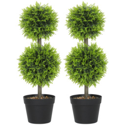 HOMCOM Set of 2 Decorative Artificial Plants, 60cm Faux Topiary Cypress Ball Trees with Plastic Pot and Pebbles, Fake Plants for Home Office Decor, Green - thumbnail 1