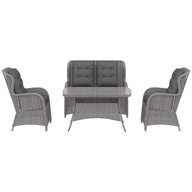 Outsunny Garden PE Rattan Dining Sofa Set, Outdoor 4 Seater Wicker Furniture, High Back Chairs with Cushions for Patio, Light Grey - image 1