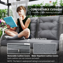 Outsunny Garden PE Rattan Dining Sofa Set, Outdoor 4 Seater Wicker Furniture, High Back Chairs with Cushions for Patio, Light Grey - thumbnail 5
