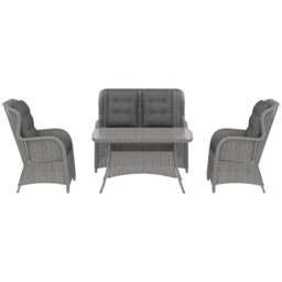 Outsunny Garden PE Rattan Dining Sofa Set, Outdoor 4 Seater Wicker Furniture, High Back Chairs with Cushions for Patio, Light Grey