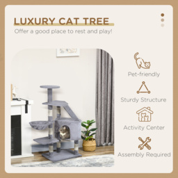 PawHut Cat Tree with Scratching Post, Kitten Activity Centre, Play House, Pet Furniture, 125cm, Grey - Aosom UK - thumbnail 4
