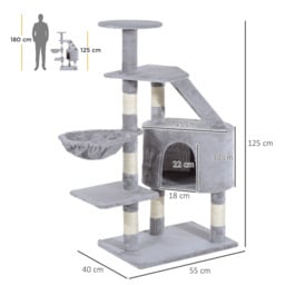 PawHut Cat Tree with Scratching Post, Kitten Activity Centre, Play House, Pet Furniture, 125cm, Grey - Aosom UK - thumbnail 3