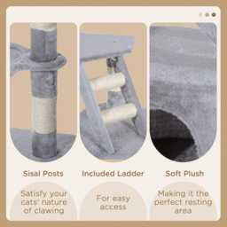 PawHut Cat Tree with Scratching Post, Kitten Activity Centre, Play House, Pet Furniture, 125cm, Grey - Aosom UK - thumbnail 5