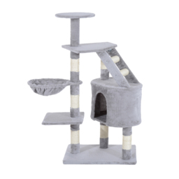PawHut Cat Tree with Scratching Post, Kitten Activity Centre, Play House, Pet Furniture, 125cm, Grey - Aosom UK - thumbnail 1