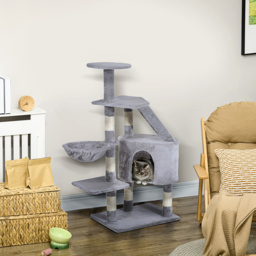 PawHut Cat Tree with Scratching Post, Kitten Activity Centre, Play House, Pet Furniture, 125cm, Grey - Aosom UK - thumbnail 2