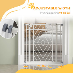 PawHut Pressure Fit Stair Gate, Dog Gate, with Auto Closing Door, Double Locking, Easy Installation, Openings 74-80cm - White - Aosom UK - thumbnail 7