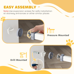 PawHut Pressure Fit Stair Gate, Dog Gate, with Auto Closing Door, Double Locking, Easy Installation, Openings 74-80cm - White - Aosom UK - thumbnail 9