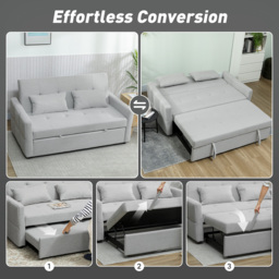 HOMCOM 2-Seater Sofa Bed, Compact Convertible Fabric Couch for Living Room or Guest Room, Light Grey - Aosom UK - thumbnail 4
