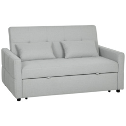 HOMCOM 2-Seater Sofa Bed, Compact Convertible Fabric Couch for Living Room or Guest Room, Light Grey - Aosom UK - thumbnail 1