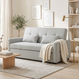 HOMCOM 2-Seater Sofa Bed, Compact Convertible Fabric Couch for Living Room or Guest Room, Light Grey - Aosom UK - thumbnail 2