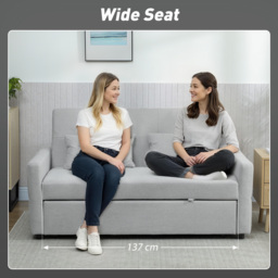 HOMCOM 2-Seater Sofa Bed, Compact Convertible Fabric Couch for Living Room or Guest Room, Light Grey - Aosom UK - thumbnail 7