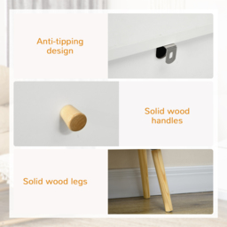 HOMCOM Chest of Drawers, 3-Drawer White Storage Organiser Unit with Wood Legs for Bedroom, Living Room - thumbnail 6
