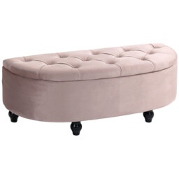 HOMCOM Semi-Circle Bed End Bench Ottoman with Storage Tufted Upholstered Accent Seat Footrest Stool w/ Rubberwood Legs for Bedroom, Pink - Aosom UK