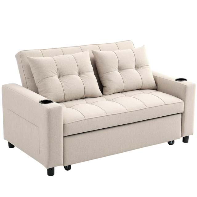 HOMCOM Two-Seater Pull-Out Sofa Bed, Cat Scratch Resistant, Beige - Aosom UK - image 1