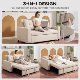 HOMCOM Two-Seater Pull-Out Sofa Bed, Cat Scratch Resistant, Beige - Aosom UK - thumbnail 4