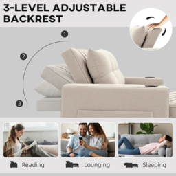 HOMCOM Two-Seater Pull-Out Sofa Bed, Cat Scratch Resistant, Beige - Aosom UK - thumbnail 5