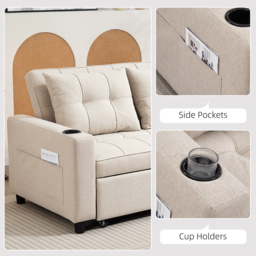 HOMCOM Two-Seater Pull-Out Sofa Bed, Cat Scratch Resistant, Beige - Aosom UK - thumbnail 7