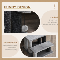 PawHut 3-step Pet Stairs with Scratching Posts, Platforms, Toy Ball, Grey - Aosom UK - thumbnail 5