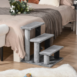 PawHut 3-step Pet Stairs with Scratching Posts, Platforms, Toy Ball, Grey - Aosom UK - thumbnail 2