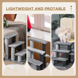 PawHut 3-step Pet Stairs with Scratching Posts, Platforms, Toy Ball, Grey - Aosom UK - thumbnail 7