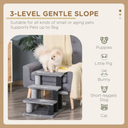 PawHut 3-step Pet Stairs with Scratching Posts, Platforms, Toy Ball, Grey - Aosom UK - thumbnail 4