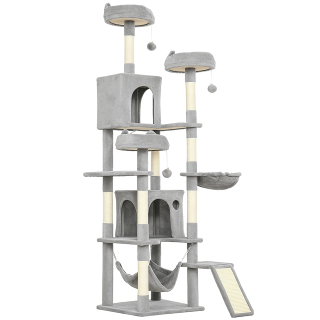 PawHut Cat Tree, 192 cm Large Multi-Level Cat Tower for Indoor Kittens with 8 Scratching Posts, 3 Plush Beds, 2 Hammocks - image 1