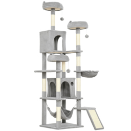 PawHut Cat Tree, 192 cm Large Multi-Level Cat Tower for Indoor Kittens with 8 Scratching Posts, 3 Plush Beds, 2 Hammocks - thumbnail 1