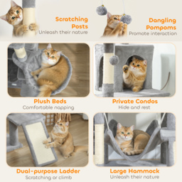 PawHut Cat Tree, 192 cm Large Multi-Level Cat Tower for Indoor Kittens with 8 Scratching Posts, 3 Plush Beds, 2 Hammocks - thumbnail 5