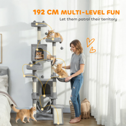 PawHut Cat Tree, 192 cm Large Multi-Level Cat Tower for Indoor Kittens with 8 Scratching Posts, 3 Plush Beds, 2 Hammocks - thumbnail 4