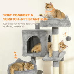 PawHut Cat Tree, 192 cm Large Multi-Level Cat Tower for Indoor Kittens with 8 Scratching Posts, 3 Plush Beds, 2 Hammocks - thumbnail 7